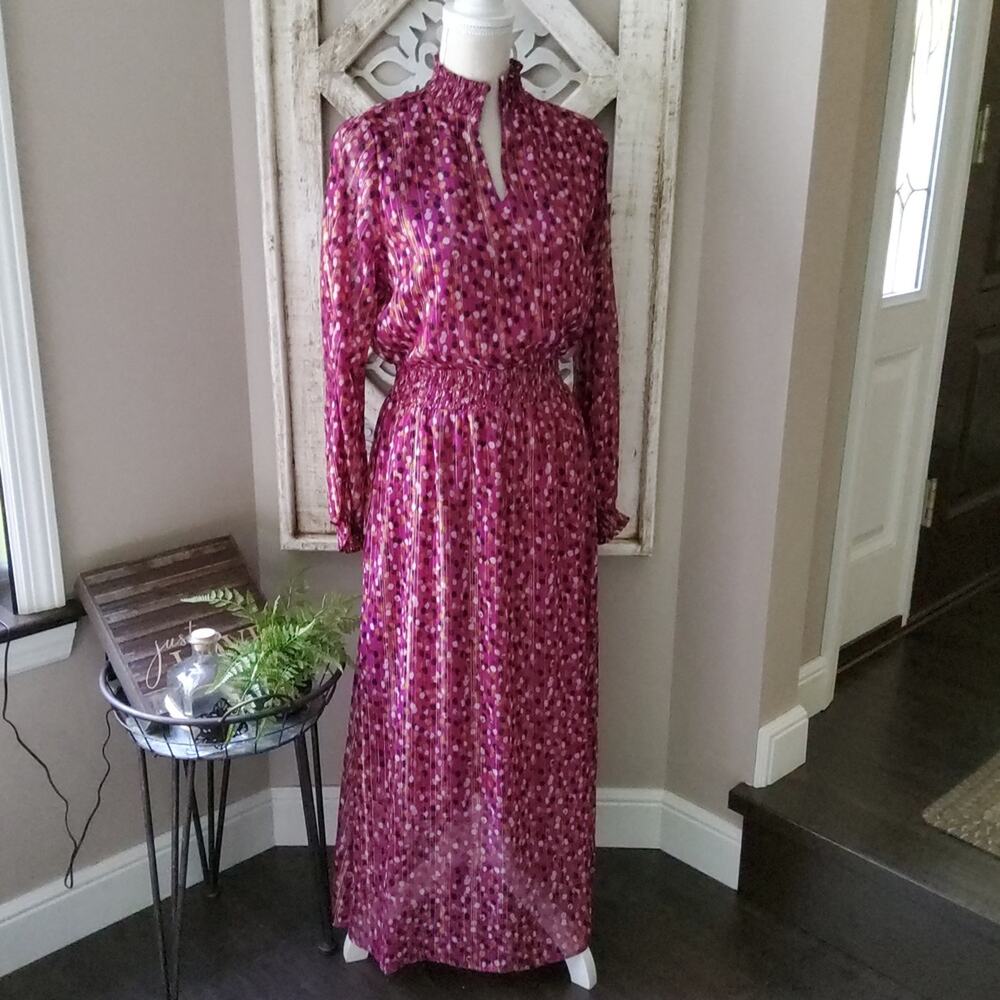 Harlow & Rose Purple Dot Smocked Maxi Dress Medium Romantic Indiecore NWT